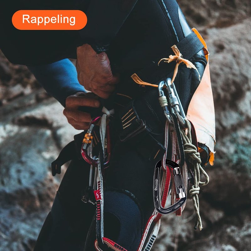 NewDoar 24KN Auto Locking Climbing Clips D-Shaped Heavy Duty for Camping, Hiking, Swing, Hammock(Black/2Pcs/24kn)