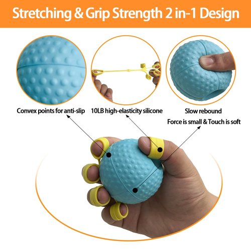 Hand Exercise Ball Squeeze Balls for Hand Therapy Finger Extension Exerciser Finger and Wrist Strengthener, Hand Grip Strengthener for Elderly, Weak Hand, Arthritis, Stroke, Carpal Tunnel(Blue -10LB)