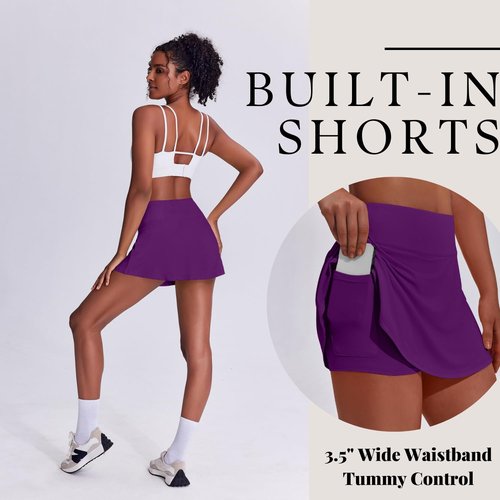 **PINSPARK Women's Tennis Skirts - Lightweight Pleated Athletic Skort with Shorts Pocket for Golf & Pickleball**