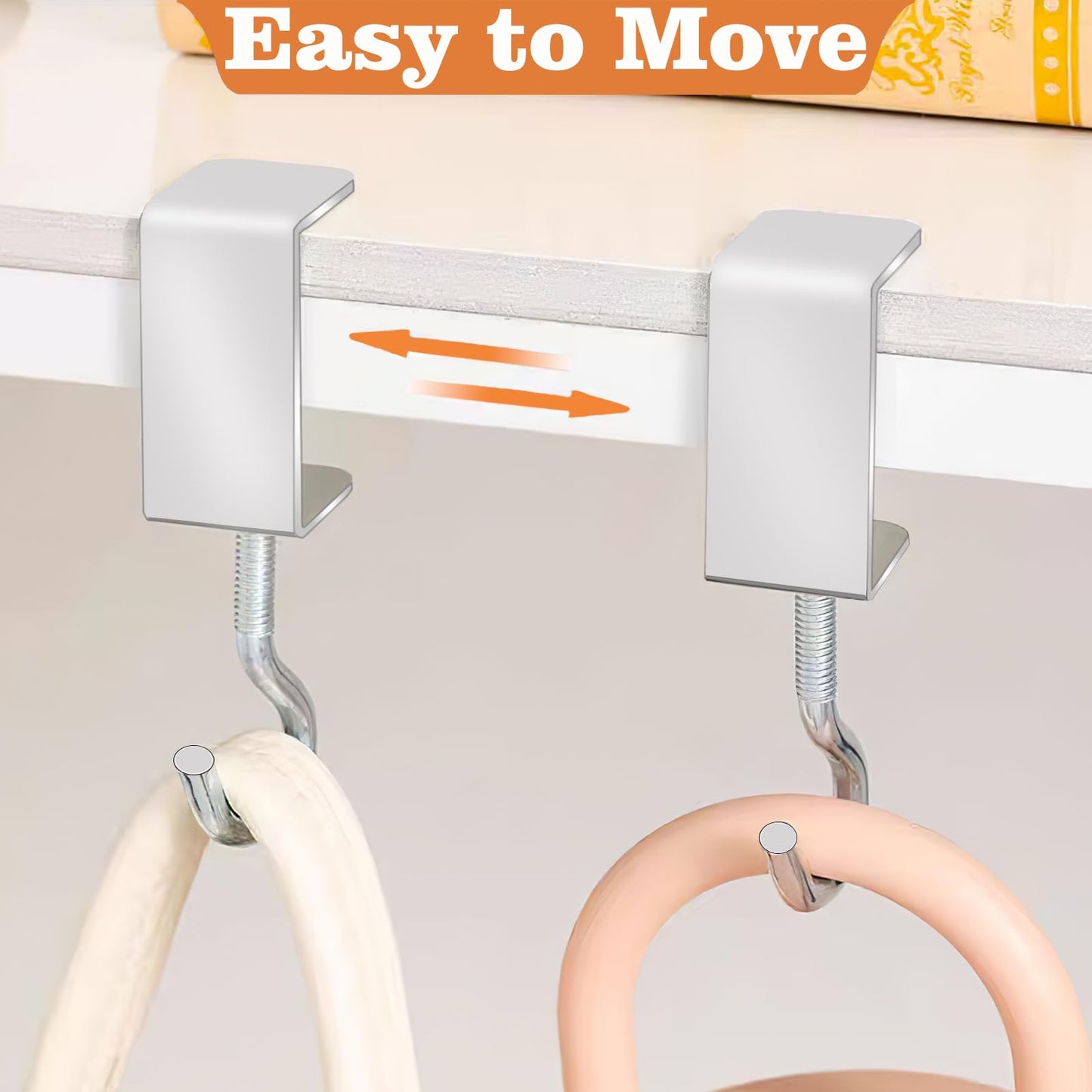 Vinommart 6 Pcs Adjustable Table Hooks for Hanging Bags, Heavy Duty Metal Backpack Hooks for Desk