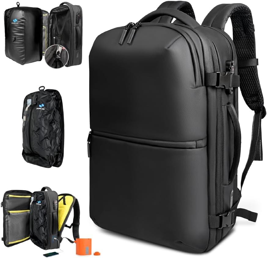 Zurligi Vacuum Backpack - Expandable 30-70L Compression Travel Bag with Pump & USB Charge Port (Black)