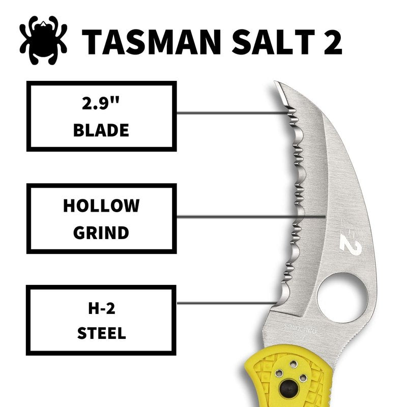 Spyderco Tasman Salt 2 Lightweight Knife with 2.91" H-1 Ultra-Corrosion Resistant Steel Blade and Yellow FRN Handle - SpyderEdge - C106SYL2