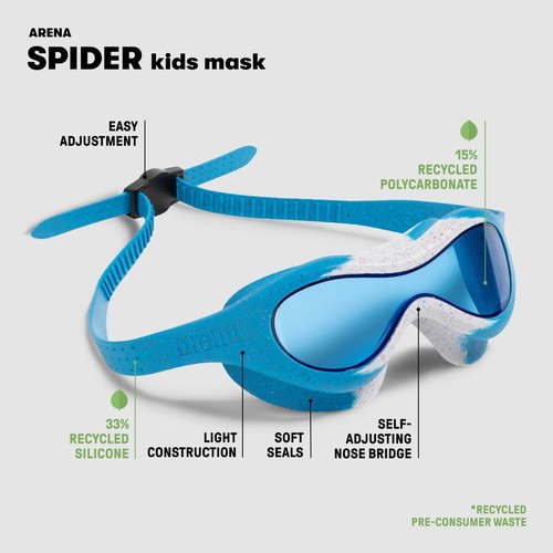 ARENA Kids Spider Swim Mask - Anti-Fog Non-Mirror Lens for Ages 2-5 | Easy-Use Strap & Wide View