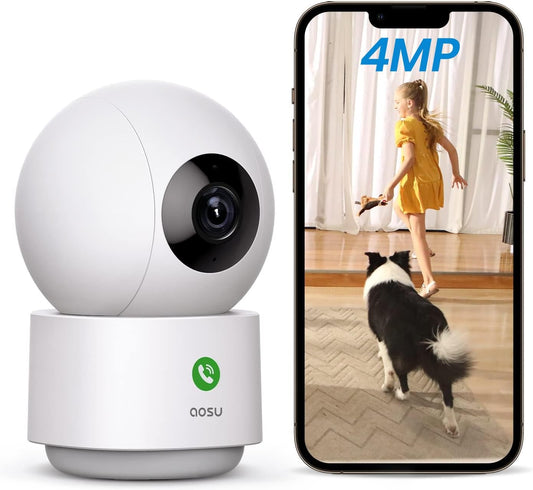 4MP AOSU Indoor Security Camera - 2.5K Baby & Pet Monitor with 360° View, WiFi, Night Vision & Alexa Compatibility