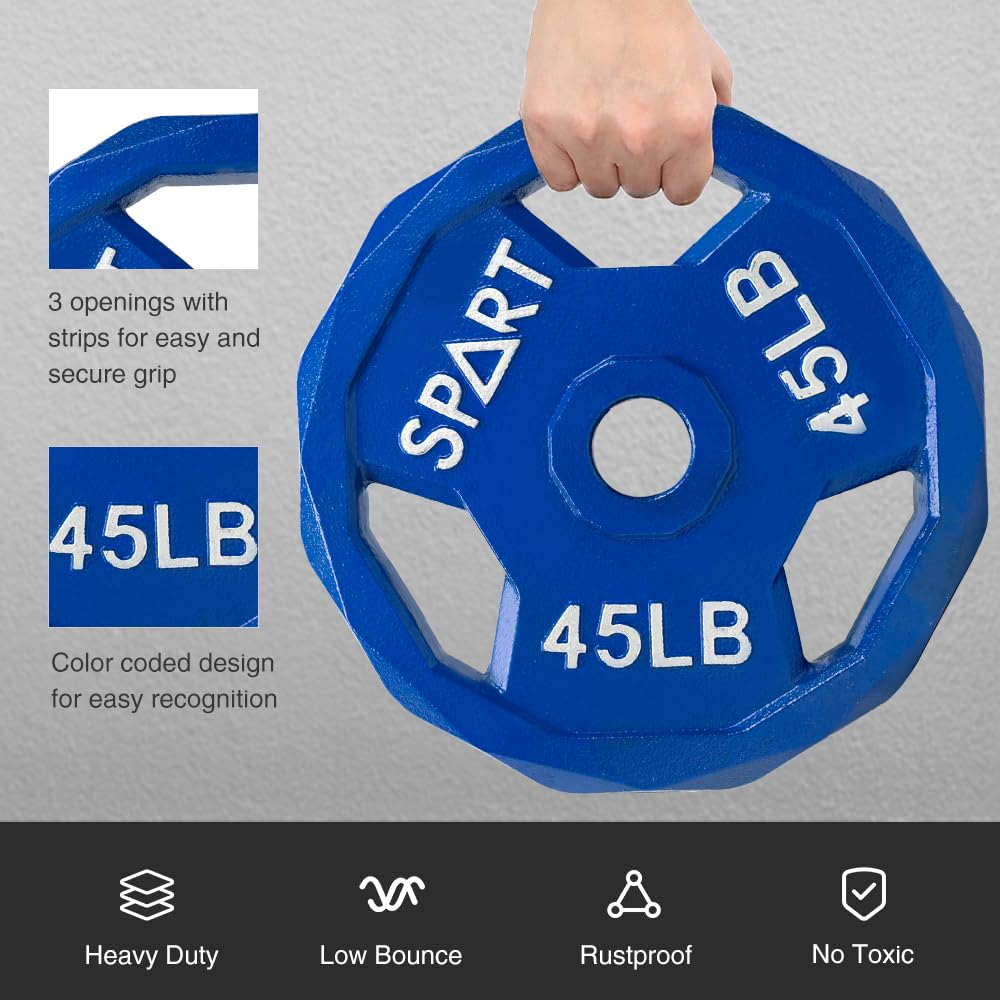 SPART Color Coded Weight Plate 2-Inch Cast Iron Metal Weight Plates for Barbell,Solid Cast Iron Olympic Weight Plates for Strength Training, Weightlifting, Crossfit, 35LB, Single