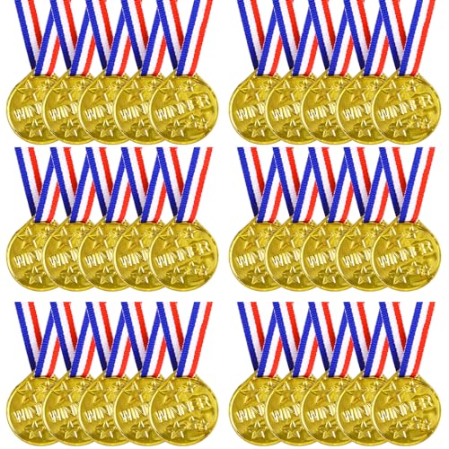 30PCS Gold Winner Medals with Ribbons - Plastic Award Medals