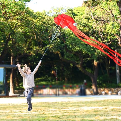 Large Red Octopus Kite - Easy-Fly Design for Kids & Adults with 328ft Line