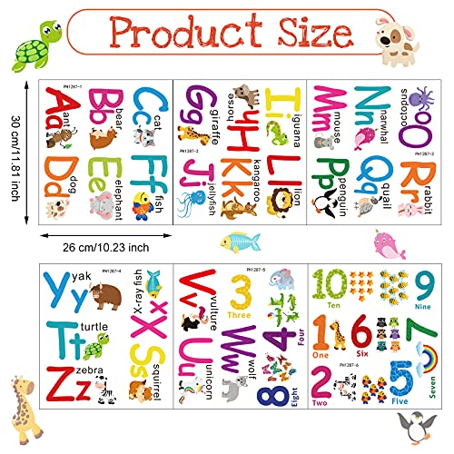 Animal ABC Alphabet Wall Decals - 6 Sheets for Kids Rooms