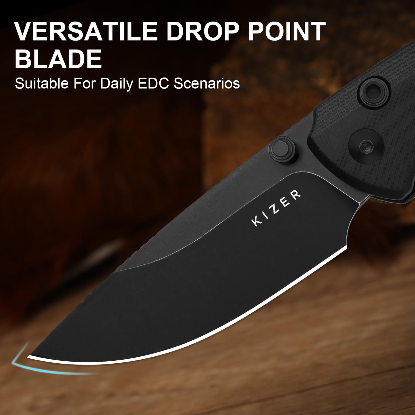 Kizer T1 BD EDC Pocket Knife, 3.2" D2 Steel Drop Point Folding Knives with Black G10 Handle, Thumb Stud Opener Button Liner Lock, for Camping Hiking Fishing V3490.2BM1