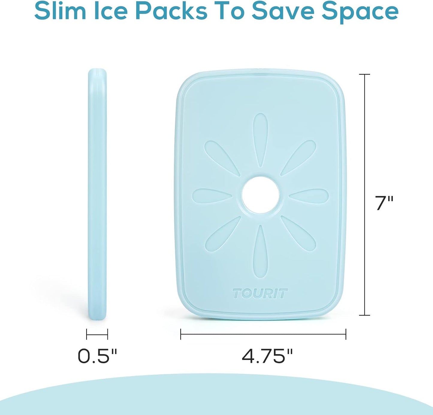 TOURIT Ice Packs - Reusable Slim Cooler Packs for Lunch Boxes & Bags | Long Lasting for Work & Picnic