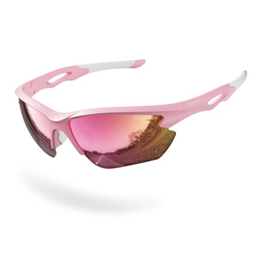 DEAFRAIN Polarized Sports Sunglasses for Women Softball Cycling Running Fishing Tennis Pink Glasses TR90 Unbreakable Frame UV Protection