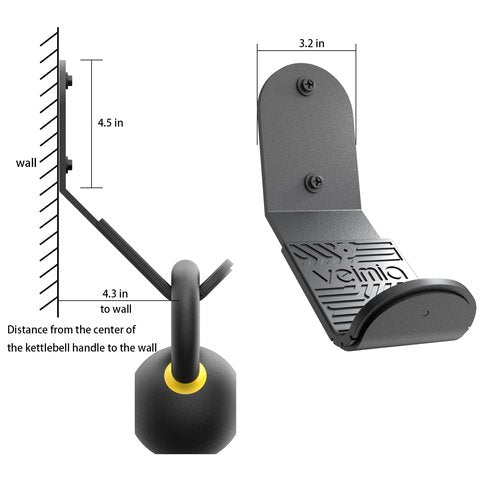 veimia Kettle Bell Wall Rack (2-Pack), Wall Mounted Kettlebell Storage Hanger, Gym Storage Mount for Many Size Kettlebell, Kettlebell Rack with Rubber Mat for Home or Commercial Gyms.