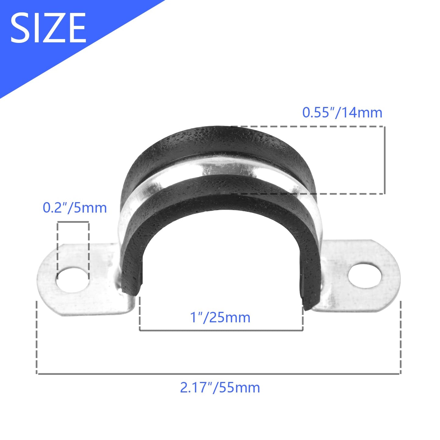 JDHGSHL 1 Inch Reinforced Rigid Pipe Strap, 20 PCS 2 Holes U Bracket Cable Clamp Hanger, Rubber Cushioned Insulated Clamp, Conduits Strap Clamps for Pipe Fixing on Various Surfaces(25mm)