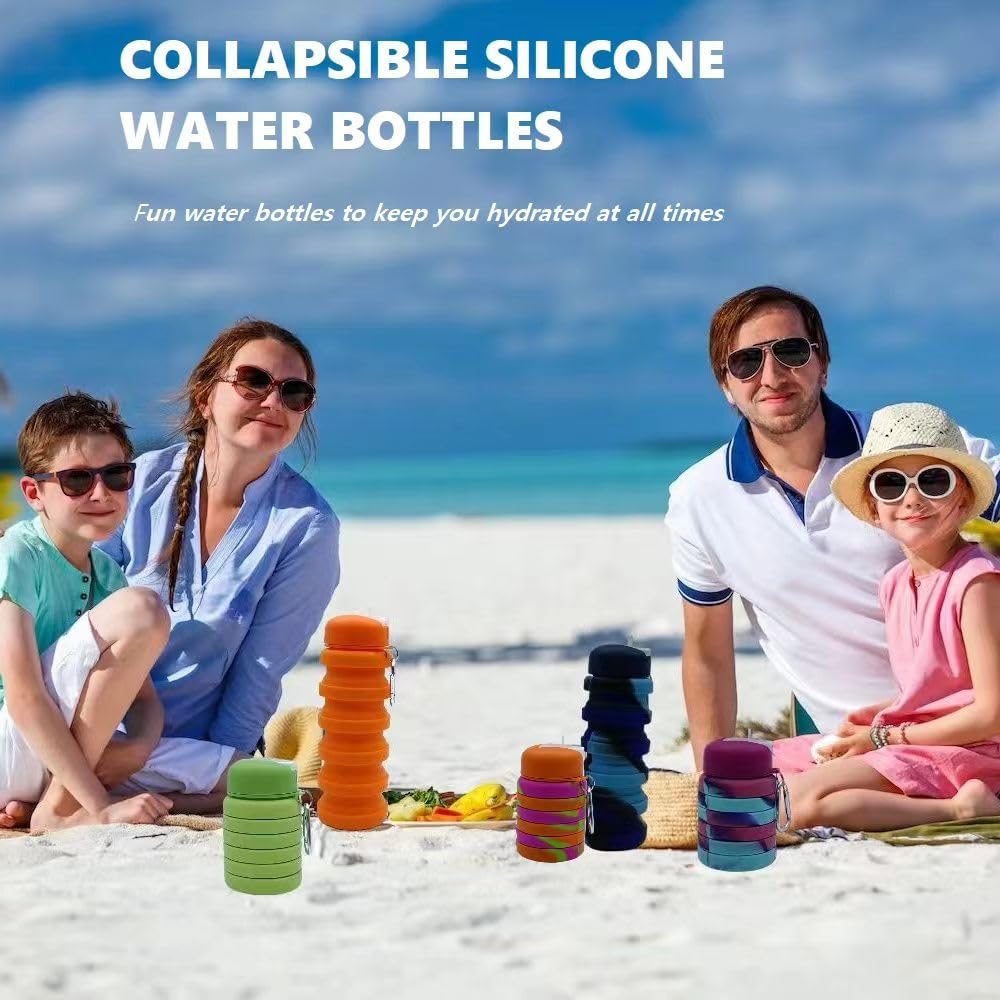 Skiennix Collapsible Water Bottles - 2 Pack 16oz Portable Silicone for Travel & Outdoor | Black & Green