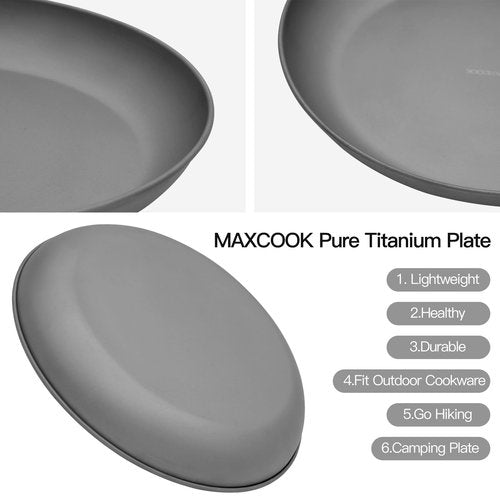 MAXCOOK 2 pcs Titanium Camping Plate Dishes,8.66 Inch Ultralight Durable Titanium Dish Plate, Outdoor Pasta Serving Backpacking plates for Travel Hiking Kitchen (22cm)