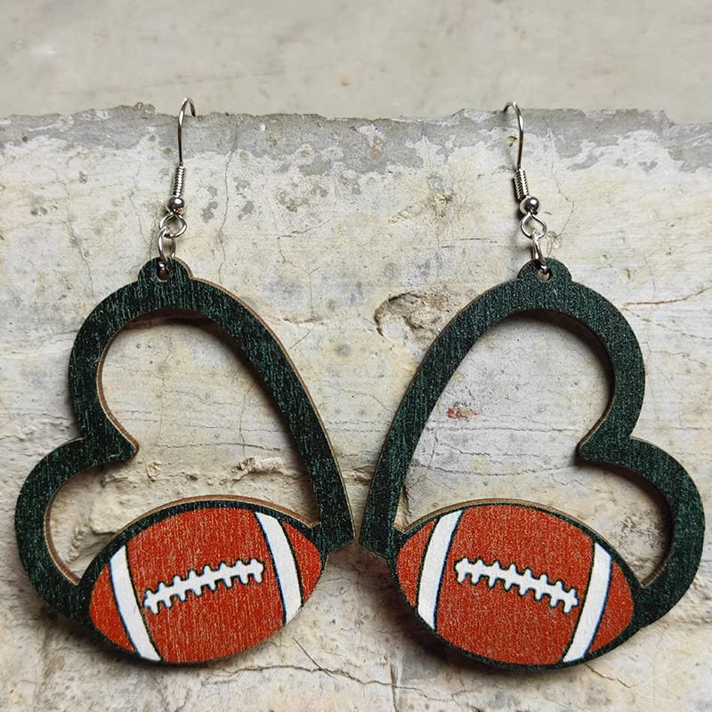 Sports Game Ball Earrings - Wooden Heart Shaped Studs - Style 1