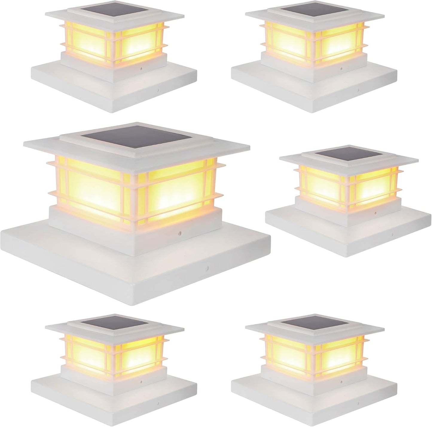 Solar Post Cap Lights - 6 Pack Outdoor Fence Lights for 4x4, 5x5, 6x6 Posts - Bright Warm White LED Decor for Garden & Patio
