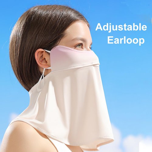 WRELS UPF 50+ Unisex Breathable Cooling Face Cover Sun UV Protection Earloop Neck Gaiter Scarf for Summer Outdoor Activities (Beige+Skin)
