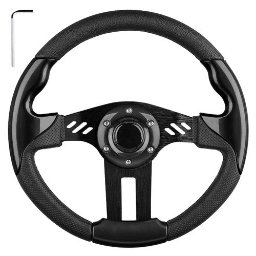 LEAPGOMAX Golf Cart Steering Wheel with Premium Grip Leather and Ergonomic Design Fit for EZGO TXT/RXV/Marathon, Club Car DS/Precedent/Tempo/Onward, Yamaha G1-G29 Carts (Black)