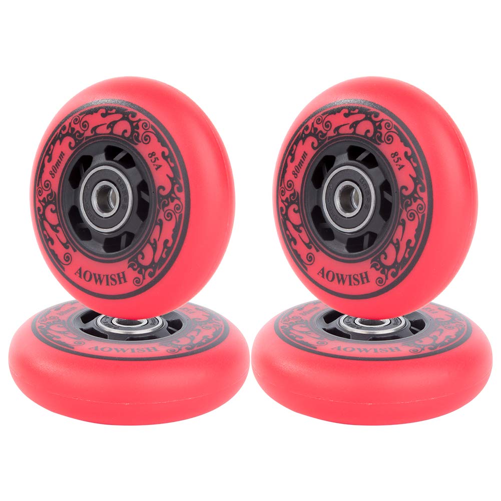 AOWISH Inline Skate Wheels, Outdoor Asphalt Formula, 4-Pack (Red, 76mm)