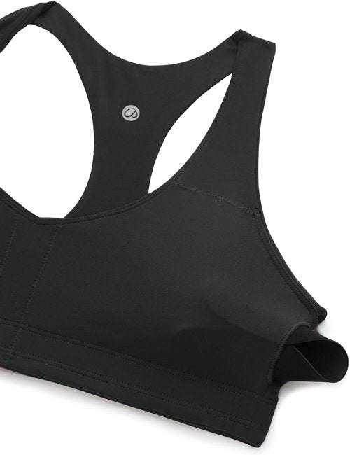 CRZ YOGA Butterluxe Racerback Sports Bra - Supportive Padded Wireless V-Neck Crop Top for Women