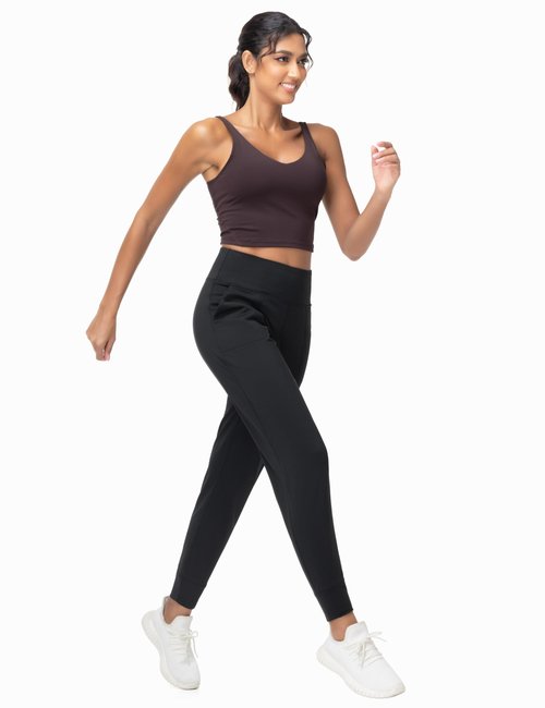 THE GYM PEOPLE Women's Joggers Pants Lightweight Athletic Leggings Tapered Lounge Pants for Workout, Yoga, Running Fleece Lined Black