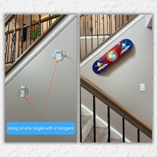 Hella Hangers | Skateboard Deck Hanger | Works with Adhesive Strips | Transparent Floating Hanging Display Mount for Skateboards | Great Gift for Skaters