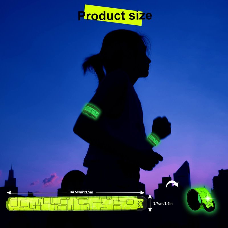TRAYIU LED Safety Wristband Lights - Rechargeable Light Up Arm Ankle Band Kids Magic Slap Glow Bracelets Reflective Belt High Visibility for Night Cycling Walking Joggers Running Gear