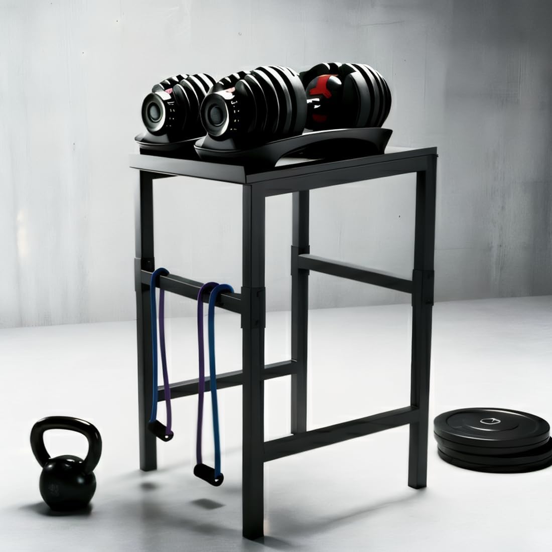 Regine Switzerland Heavy Duty Adjustable Dumbbell & Kettlebell Stand - Space-Saving Design, Non-Slip Base, 800 lbs Capacity