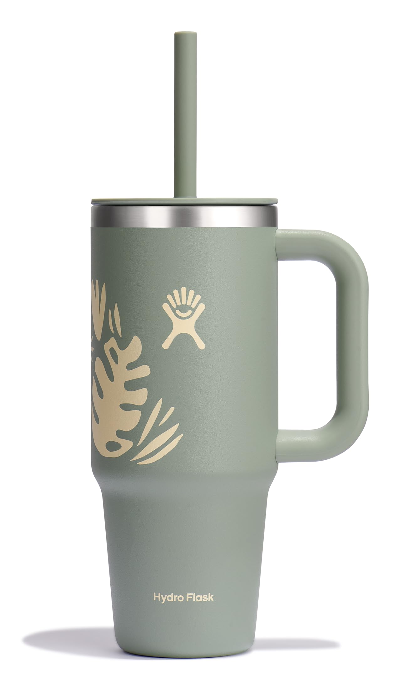 Hydro Flask 24 Oz Travel Tumbler with Handle, Lid and Straw - Insulated Stainless Steel in 24 Oz Botanical Bliss Green