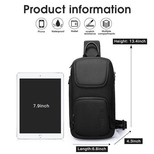 BANGE Mens Sling Bag, Waterproof Man Bags Crossbody, Casual Crossbody Backpack for Outdoors Hiking Traveling Men and Women-Black