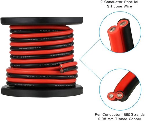 BNTECHGO 8 Gauge Silicone Wire Spool - Flexible Red & Black 20ft High-Temperature 600V for LED Strips