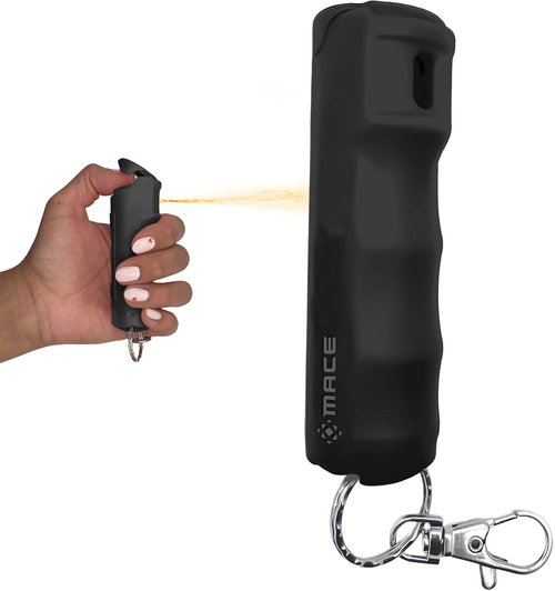 Mace Pepper Spray - Maximum Strength OC Formula with UV Dye | Ergonomic Grip & Keychain | 12 Feet Range, 0.42 oz