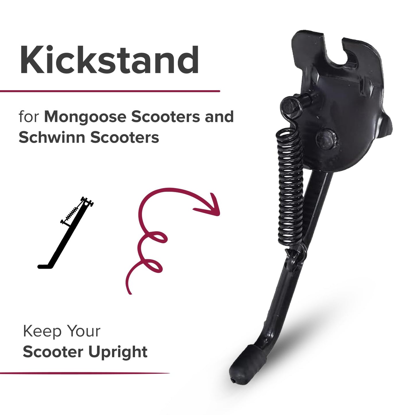 AlveyTech Kickstand for Currie Electric Scooters with 12-1/2" Tires - Durable and Sleek Design - Compatible with Mongoose Scooters and Schwinn Scooters - Black