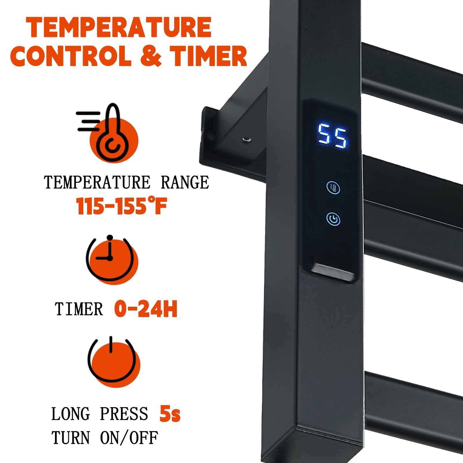 Heated Towel Rack，Towel Warmer with Built-in Timer, Stainless Steel Electric Towel Dryer Wall-Mounted Bath Heater