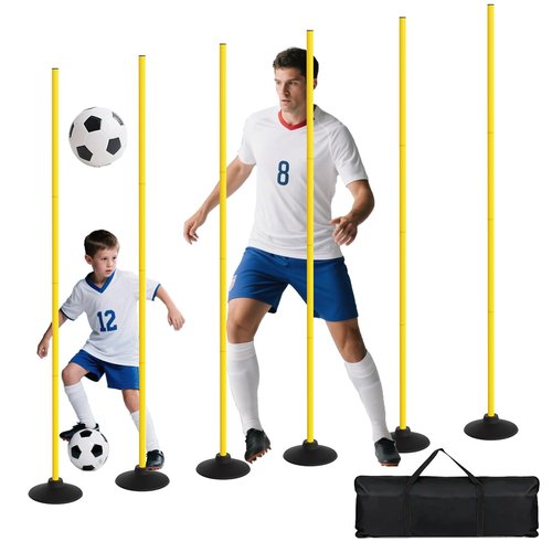 FAHKNS Soccer Agility Poles 6 Pack: Detachable Speed and Agility Training Equipment with Round Rubber Base for Turf,Grass,Sand,Concrete
