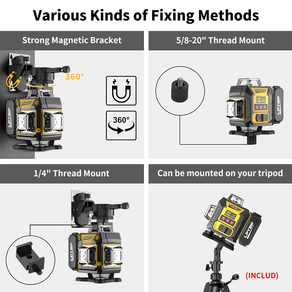 Laser Level 360 Self Leveling with Tripod, 200ft/60m working distance with vertical and horizontal lines, self-leveling mode&IP54 waterproof set