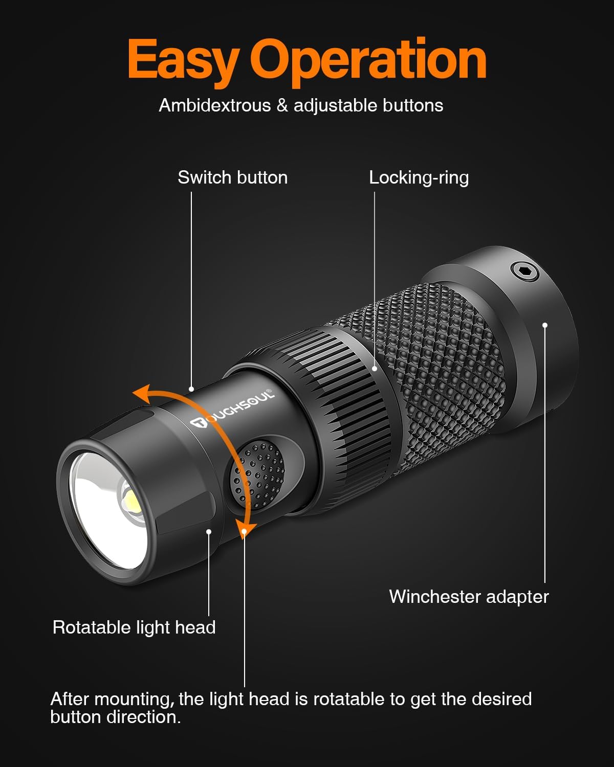 TOUGHSOUL Tactical Mag Tube Cap Flashlight - 500 Lumen Max with Strobe Function & Replaceable Battery