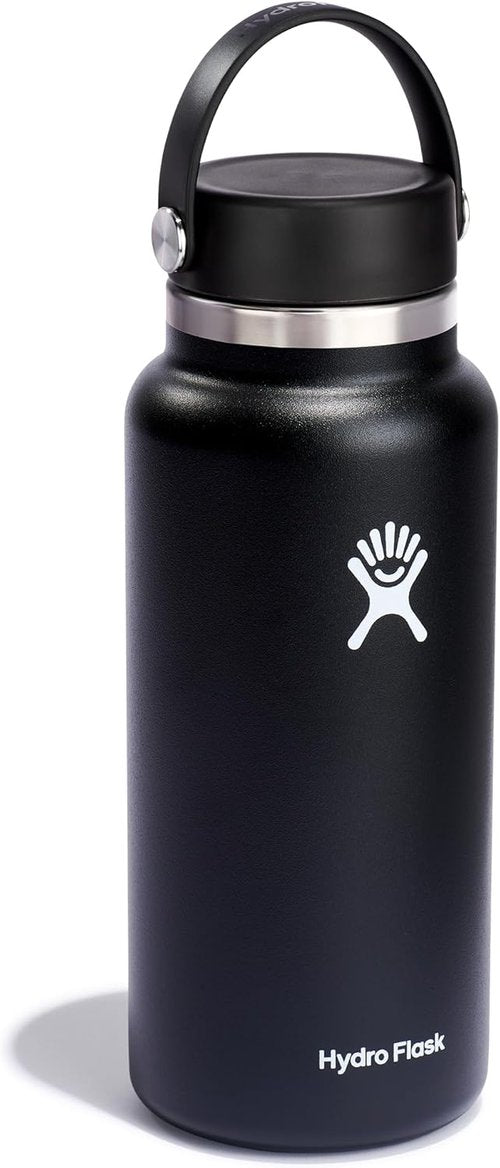 Hydro Flask Water Bottle - Insulated Stainless Steel, Wide Mouth Flex Lid - 32 Oz Black, Leakproof & Refillable