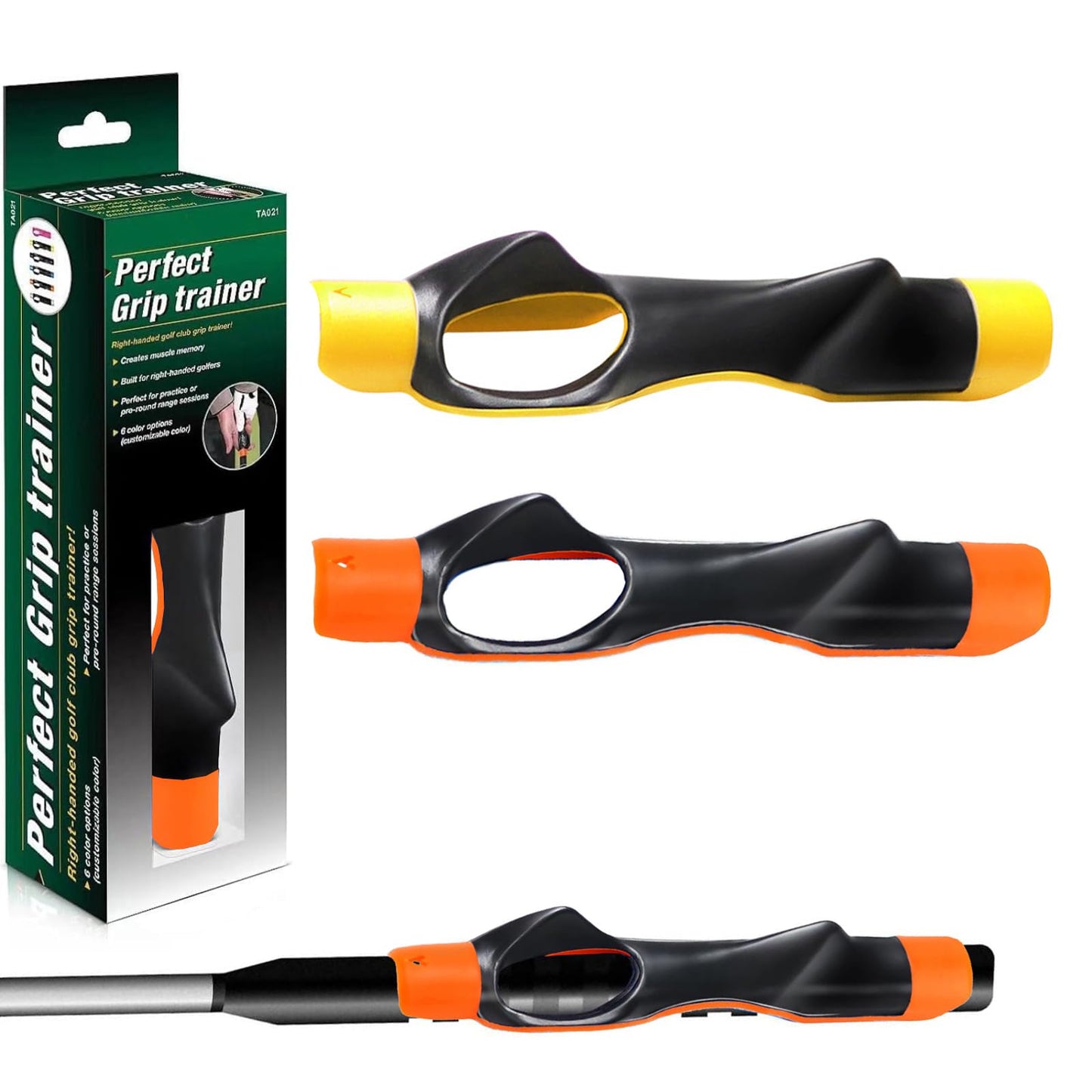Golf Grip Trainer, Golf Training Aid, Right Handed Golf Swing Trainer to Help Train Correct Hand Position Orange 1pcs & Yellow 1pcs