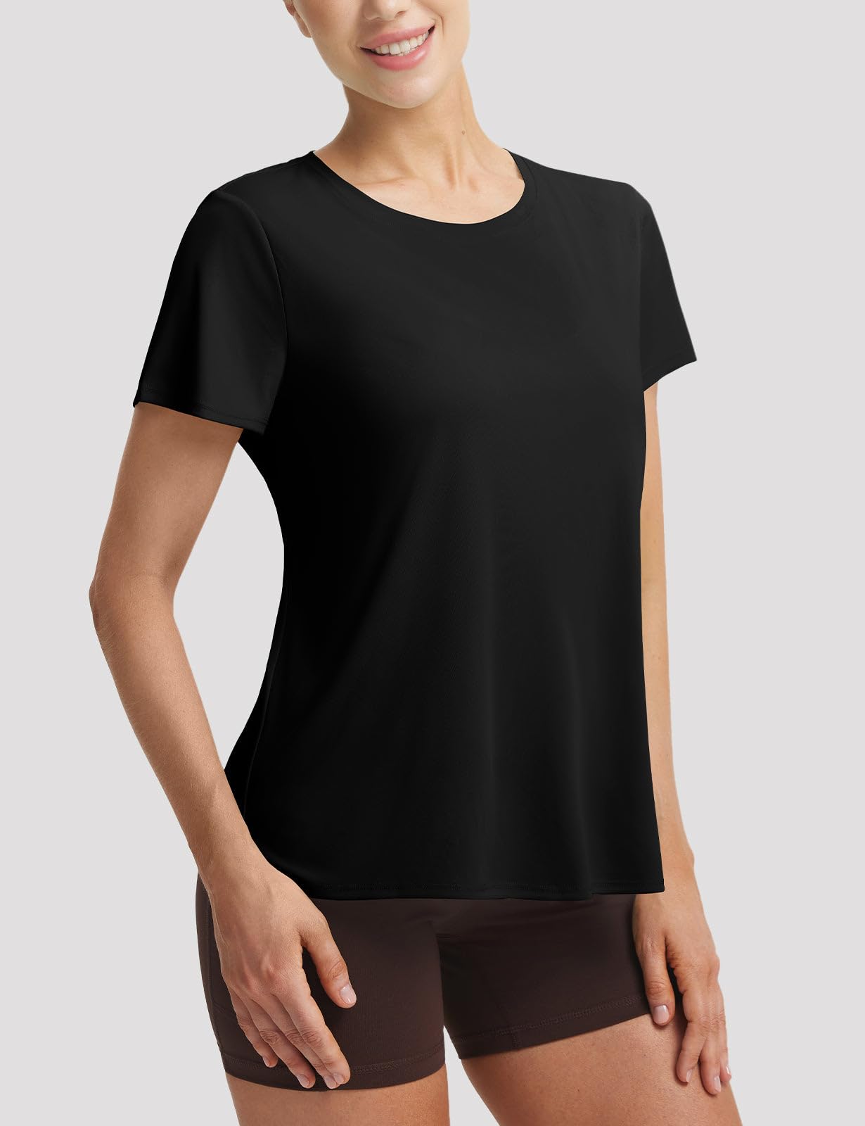 baleaf Women's Athletic Running Short Sleeve Shirts Workout Tops Quick Dry Moisture Wicking Gym Yoga Hiking T-Shirts UPF 50+ Black Medium