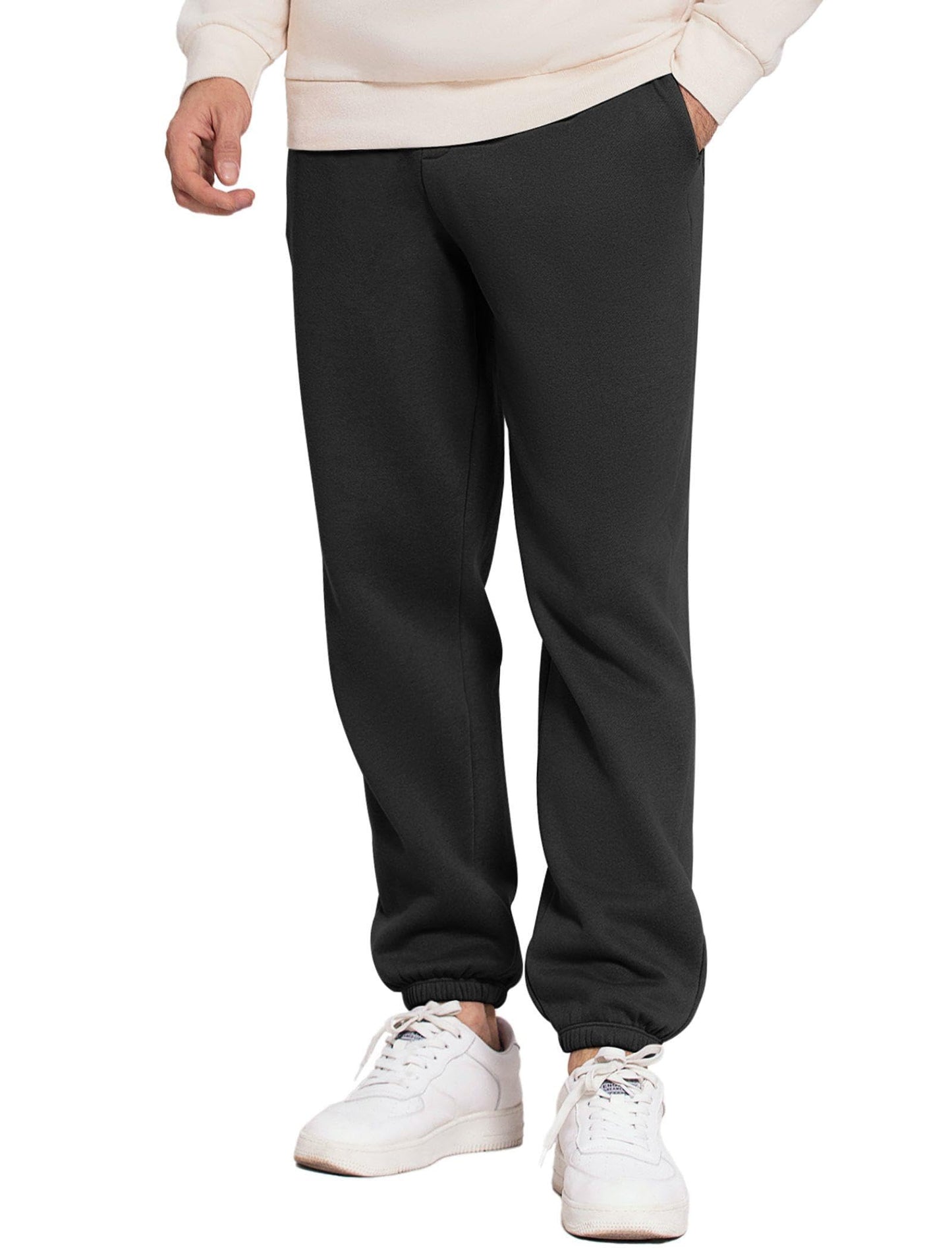 PINSPARK Grey Sweatpants Men Fleece Joggers Cuffed Warm Cotton Workout Pants for Men with Pockets