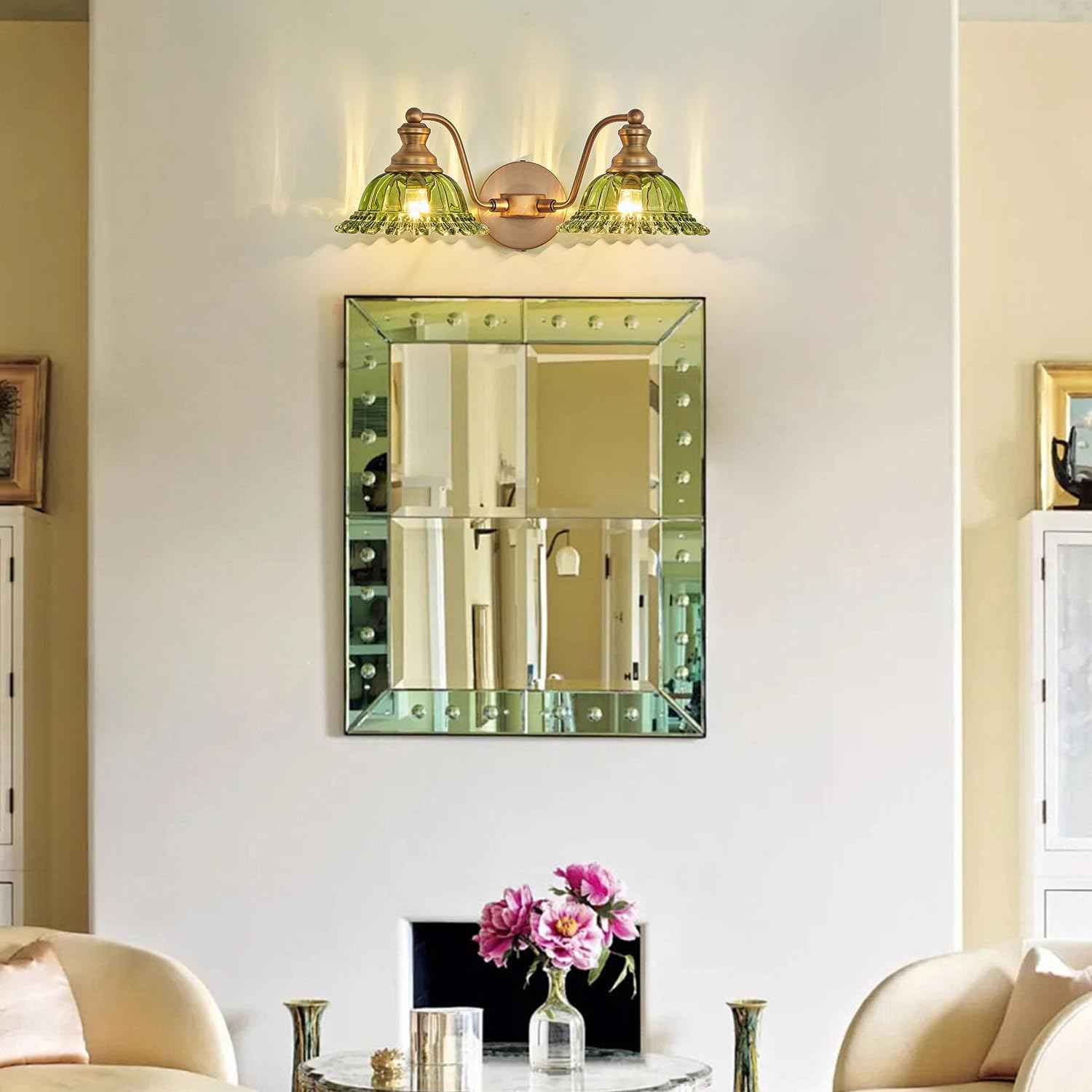 XIEDUN Green 2 Light Vanity Light Bathroom Light Vintage Bathroom Light Fixtures