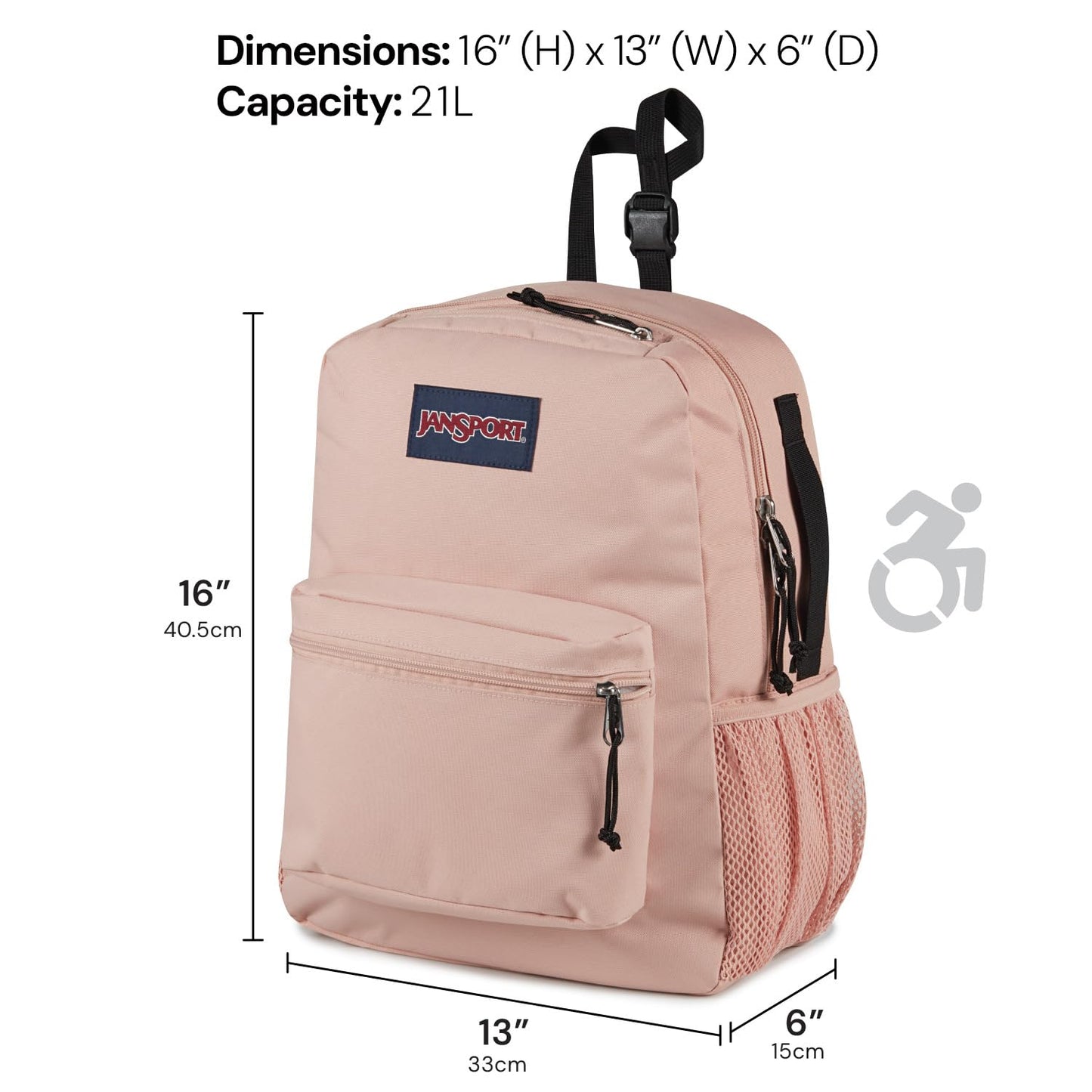 JanSport Central Adaptive Backpack – Wheelchair & Walker Compatible, Tuck-Away Shoulder Straps, Adjustable Backrest Loops & Anchor Straps, Iconic Design, Black