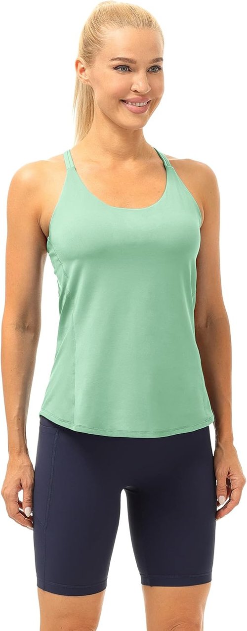 Icyzone Workout Tank Tops - Women's Strappy Athletic Yoga Tops with Built-In Bra | Ideal for Running & Gym