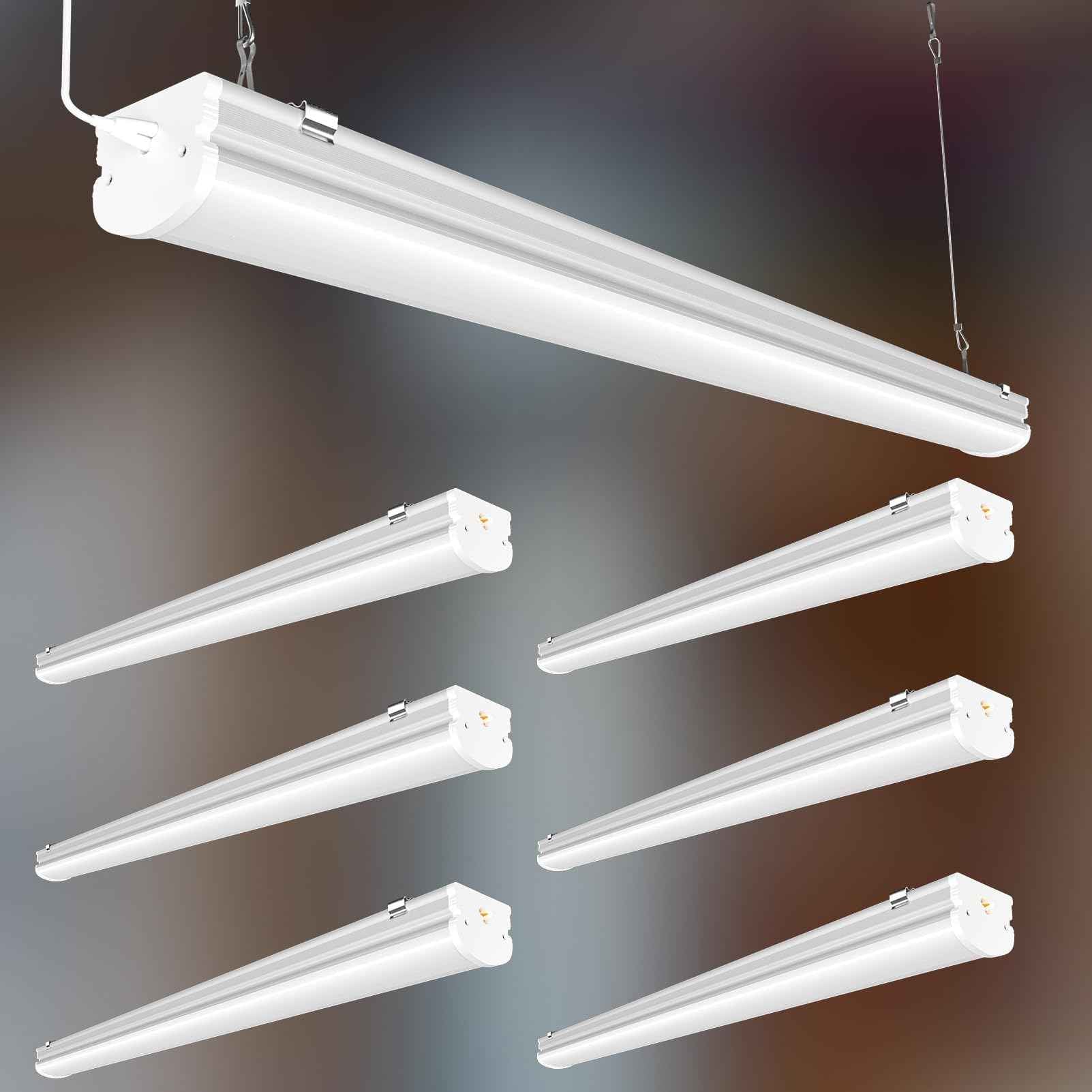 Lightdot 6Pack 4FT LED Shop Light Linkable, 2.5 Inch 52W[Eqv. 400W] Utility Shop Lights, 7500LM, 100-277V, 5000K Garage Lights with 5FT Power Cord, Hanging&Flushmount Integrated Fixture for Workshop