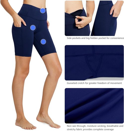 Baleaf Women's High Waist Biker Shorts - 8"/5"/3" Spandex Workout Shorts with Pockets for Yoga & Gym