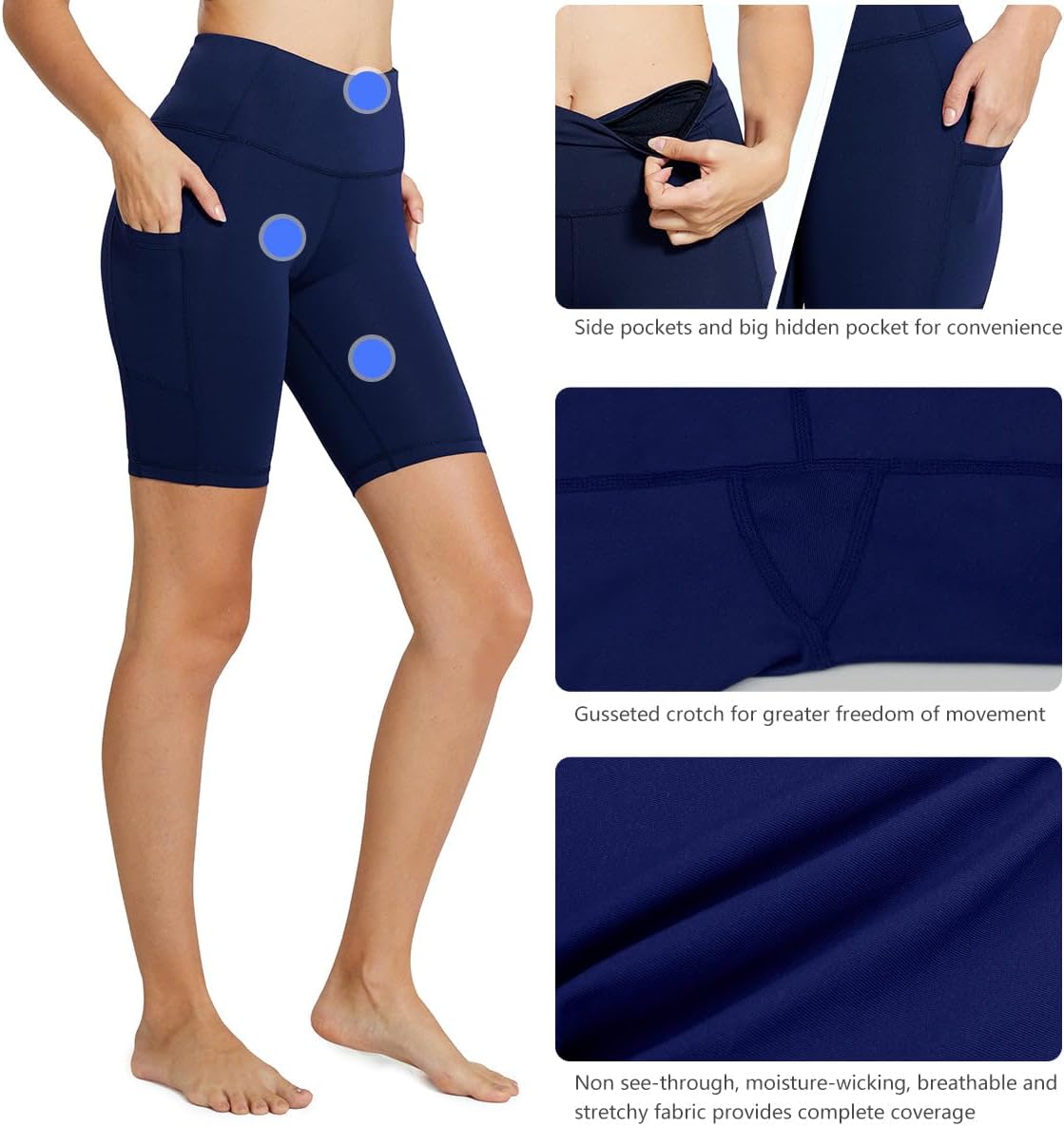 Baleaf Women's High Waist Biker Shorts - Versatile Yoga & Gym Spandex with Pockets | 8"/5"/3" Sizes