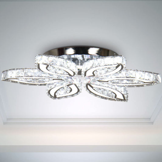 CLAIRDAI 20" Modern Crystal Chandelier, Flower Led Chandelier with K9 Crystal Acrylic, Cool White 6500K, 20" x 20" x 3.1" for Living Room