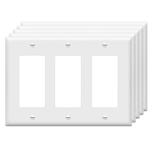 ENERLITES Decorator Light Switch or Receptacle Outlet Wall Plate, Gloss Finish, Size 3-Gang 4.50" x 6.38", Unbreakable Polycarbonate Thermoplastic, UL Listed, 8833-W-5PCS, White, (5 Pack)